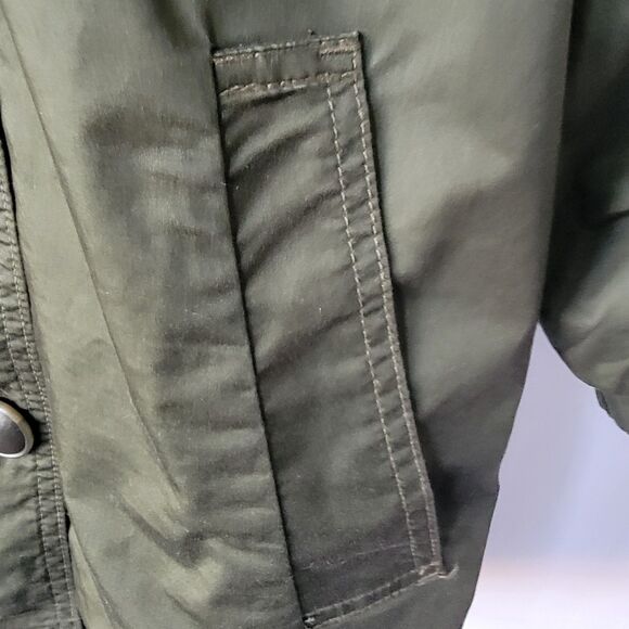 Cabi women's Army Green Expedition Jacket sz M Ruched Sleeves double Breasted - Picture 6 of 9